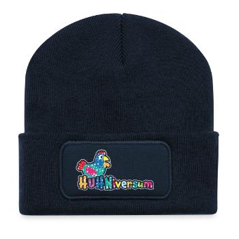 HUHNiversum - Hühner Fans -  Hahn - Gockel - Bio - Recycelte Patch Beanie - French Navy - Vorne