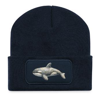 Orca Mosaik - Kunstvolles Meeres-Motiv - Recycelte Patch Beanie - French Navy - Vorne