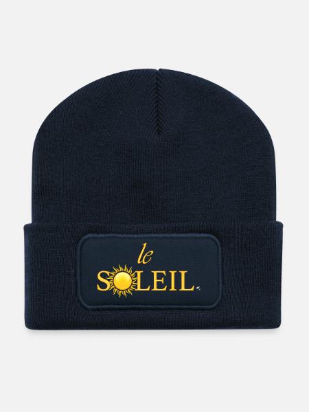 Golden sun illustration embedded in word - Recycled Patch Beanie - french navy