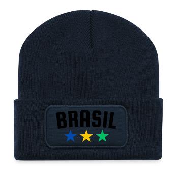 Brasilien 3 Sterne Design - Recycelte Patch Beanie - French Navy - Vorne