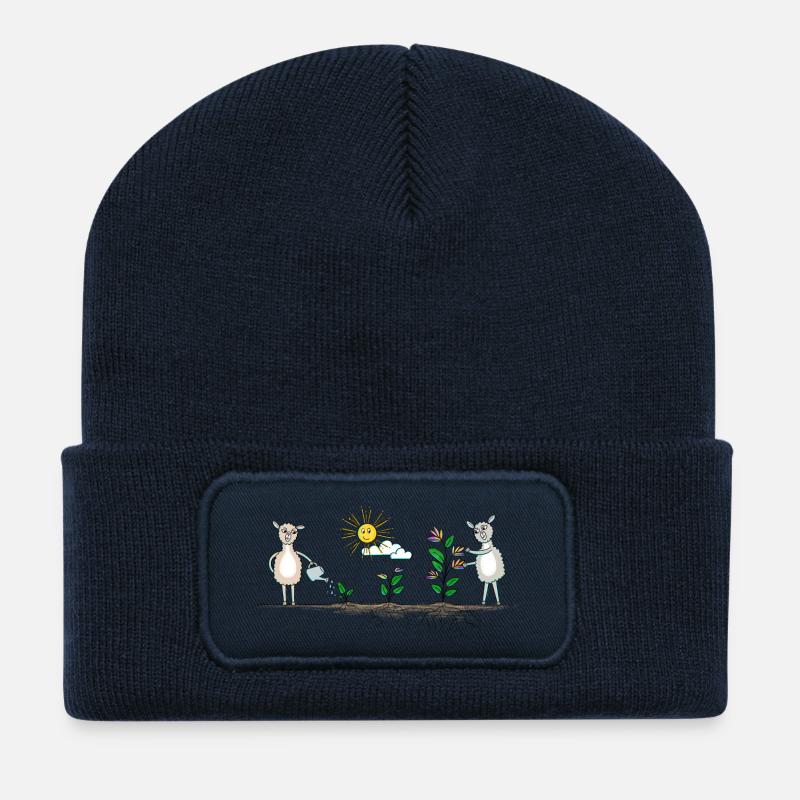 Jardin de lamas coloré - Beanie recyclé à patch - bleu marine