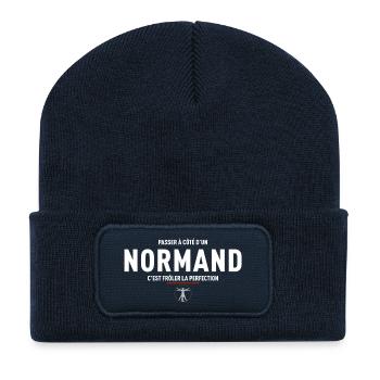 Passer A Cote D Un Normand C Est Froler La Perf... - Beanie recyclé à patch - bleu marine - Devant