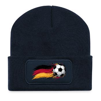 Balle de football avec le drapeau allemand - Beanie recyclé à patch - bleu marine - Devant