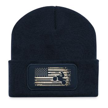 Grunge-Motocross-Fahrer auf amerikanischer Flagge - Recycelte Patch Beanie - French Navy - Vorne