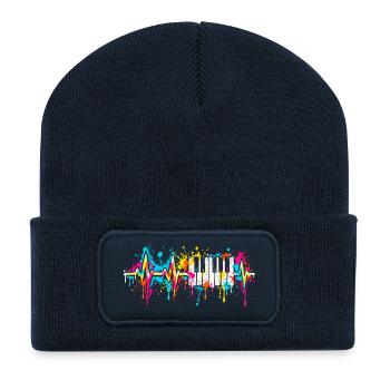 Neon Tasten Farbspritzer - Recycelte Patch Beanie - French Navy - Vorne