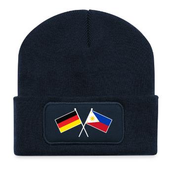 Germany x Philippines Crossed Friendship Flags - Recycelte Patch Beanie - French Navy - Vorne