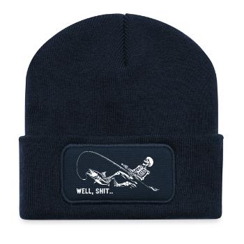 Well Shit Skeleton Lost Fish Fishing Halloween - Recycelte Patch Beanie - French Navy - Vorne