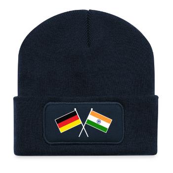 Germany x India Crossed Friendship Flags - Recycelte Patch Beanie - French Navy - Vorne