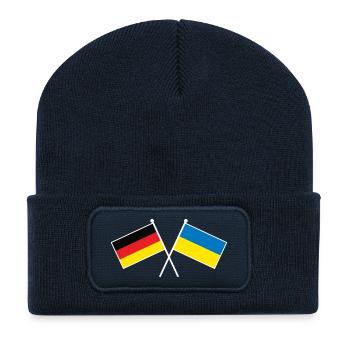 Germany x Ukraine Friendship Flags - Recycelte Patch Beanie - French Navy - Vorne