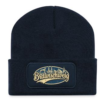 Braunschweig Vintage Stadtmotiv - Recycelte Patch Beanie - French Navy - Vorne
