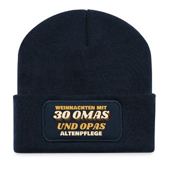 Weihnachten mit 30 Omas und Opas - Altenpflege - Recycelte Patch Beanie - French Navy - Vorne