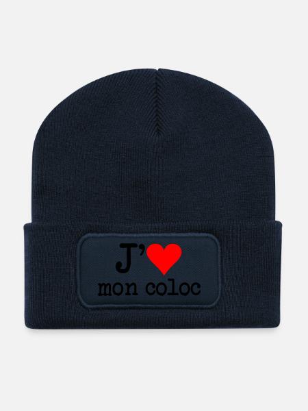 j'aime mon coloc - Beanie recyclé à patch - bleu marine