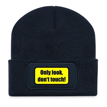 Only look dont touch | berühren | Touch - Beanie recyclé à patch - bleu marine - Devant