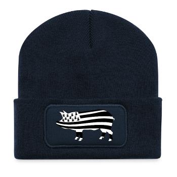 BRETAGNE - BZH - COCHON - bonnet rose - Beanie recyclé à patch - bleu marine - Devant