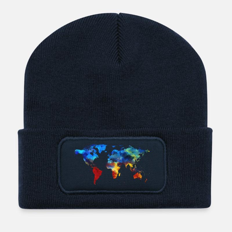 Kontinente in Farbe - Recycelte Patch Beanie - French Navy