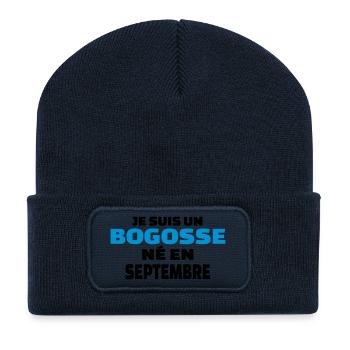 je suis un bogosse né en septembre - Beanie recyclé à patch - bleu marine - Devant