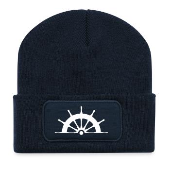 Steuerrad weiss - Recycelte Patch Beanie - French Navy - Vorne
