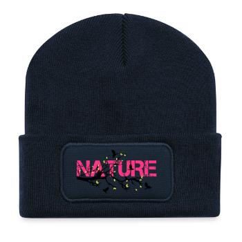 Nature en Rose Éclatante - Beanie recyclé à patch - bleu marine - Devant