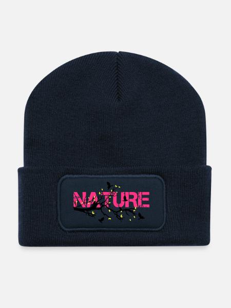 Nature en Rose Éclatante - Beanie recyclé à patch - bleu marine