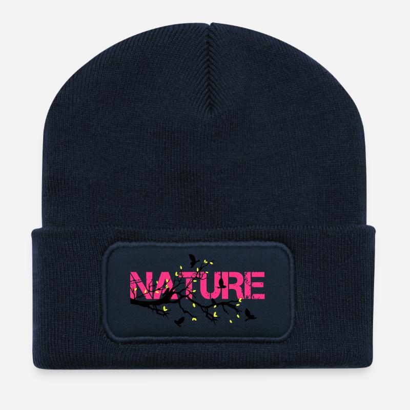 Nature en Rose Éclatante - Beanie recyclé à patch - bleu marine