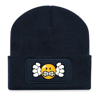 Smiley Anger Unforgiving - Recycelte Patch Beanie - French Navy - Vorne