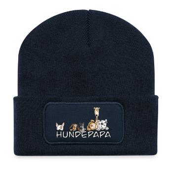 Happy Hundepapa I Hunde Papa Herrchen Fun - Recycelte Patch Beanie - French Navy - Vorne