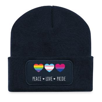 Pride Month LGBT - Peace, Love, Pride - Recycled Patch Beanie - french navy - Front