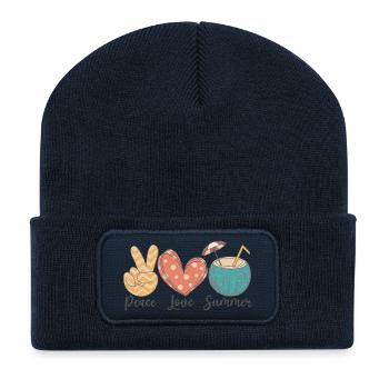 Frieden Liebe Sommer - Recycelte Patch Beanie - French Navy - Vorne
