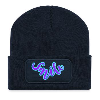 Avec le sourire 🌞 - Beanie recyclé à patch - bleu marine - Devant