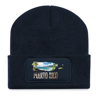 Carte à l’aquarelle Porto Rico - Beanie recyclé à patch - bleu marine - Devant