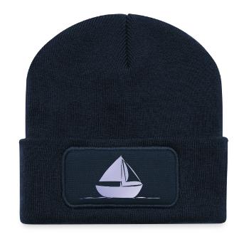 Minimalist Sailboat in Light Blue - Recycled Patch Beanie - french navy - Front