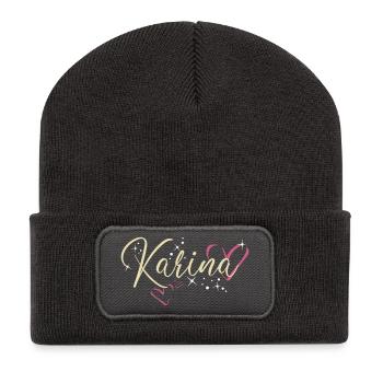 Karina Nom Prénom Calligraphie coeur - Beanie recyclé à patch - charbon - Devant
