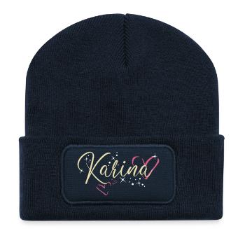Karina Last name First name Calligraphy heart - Recycled Patch Beanie - french navy - Front
