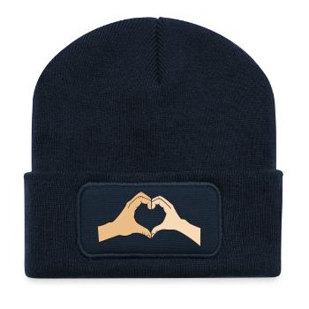 Mains en forme de cœur – personnalisables pour les couples - Beanie recyclé à patch - bleu marine - Devant