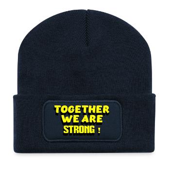 TOGETHER WE ARE STRONG – Retro Motivationsspruch - Recycelte Patch Beanie - French Navy - Vorne