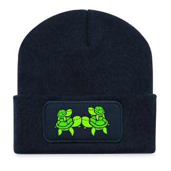 2 Water turtles children dad mom father mother - Recycled Patch Beanie - french navy - Front