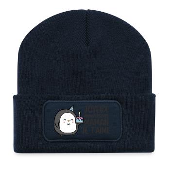 Pingouin Anniversaire Maman Je T'Aime - Beanie recyclé à patch - bleu marine - Devant