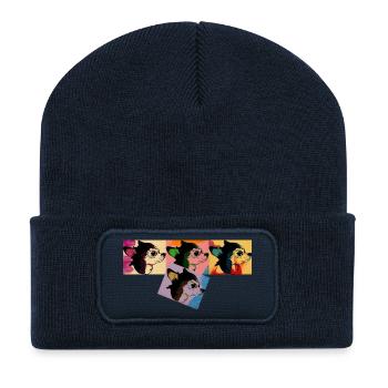 Buntes Hundeporträt im Pop-Art-Stil - Recycelte Patch Beanie - French Navy - Vorne