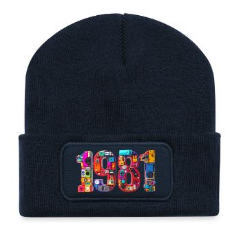 1981 – Geburtsdatum, Abitur, Hochzeit, Geburt - Recycelte Patch Beanie - French Navy - Vorne