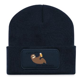 „Chill mal dein Bierchen – Lustiges Faultier Bier  - Recycelte Patch Beanie - French Navy - Vorne