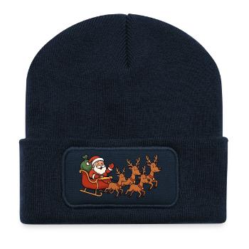 Christmas sleigh with reindeer - Recycled Patch Beanie - french navy - Front