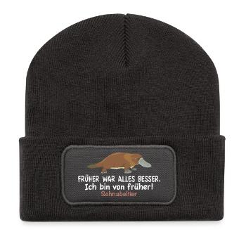 Funny platypus humor Everything used to be better - Recycled Patch Beanie - dark grey - Front