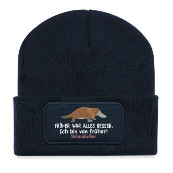 Lustiges Schnabeltier Humor Früher war alles besse - Recycelte Patch Beanie - French Navy - Vorne