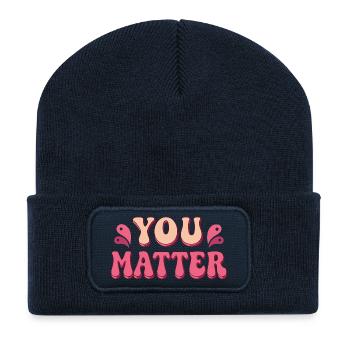 You Matter Pop-Art-Typografie - Recycelte Patch Beanie - French Navy - Vorne