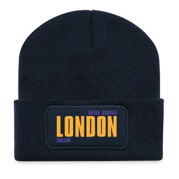 Londres en texte doré avec accents bleus - Beanie recyclé à patch - bleu marine - Devant
