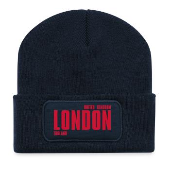 London in roten Buchstaben – Typografie - Recycelte Patch Beanie - French Navy - Vorne
