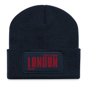 Londoner Typografie in Dunkelrot - Recycelte Patch Beanie - French Navy - Vorne