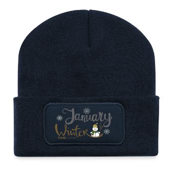 Bonhomme de neige d’hiver de janvier - Beanie recyclé à patch - bleu marine - Devant
