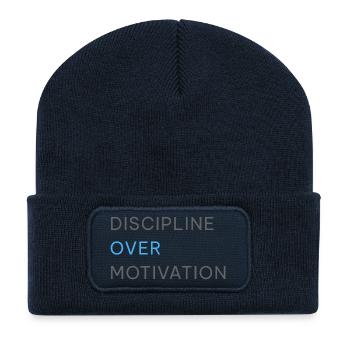 Discipline Over Motivation T-Shirt | Gym Fitness - Recycelte Patch Beanie - French Navy - Vorne