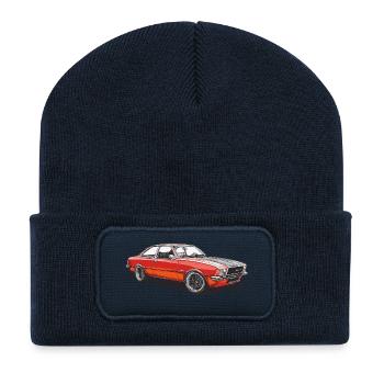 Roter Oldtimer-Coupéwagen - Recycelte Patch Beanie - French Navy - Vorne